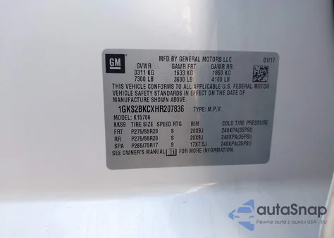 2017 GMC Yukon Slt from USA, damaged, VIN 1GKS2BKCXHR207836